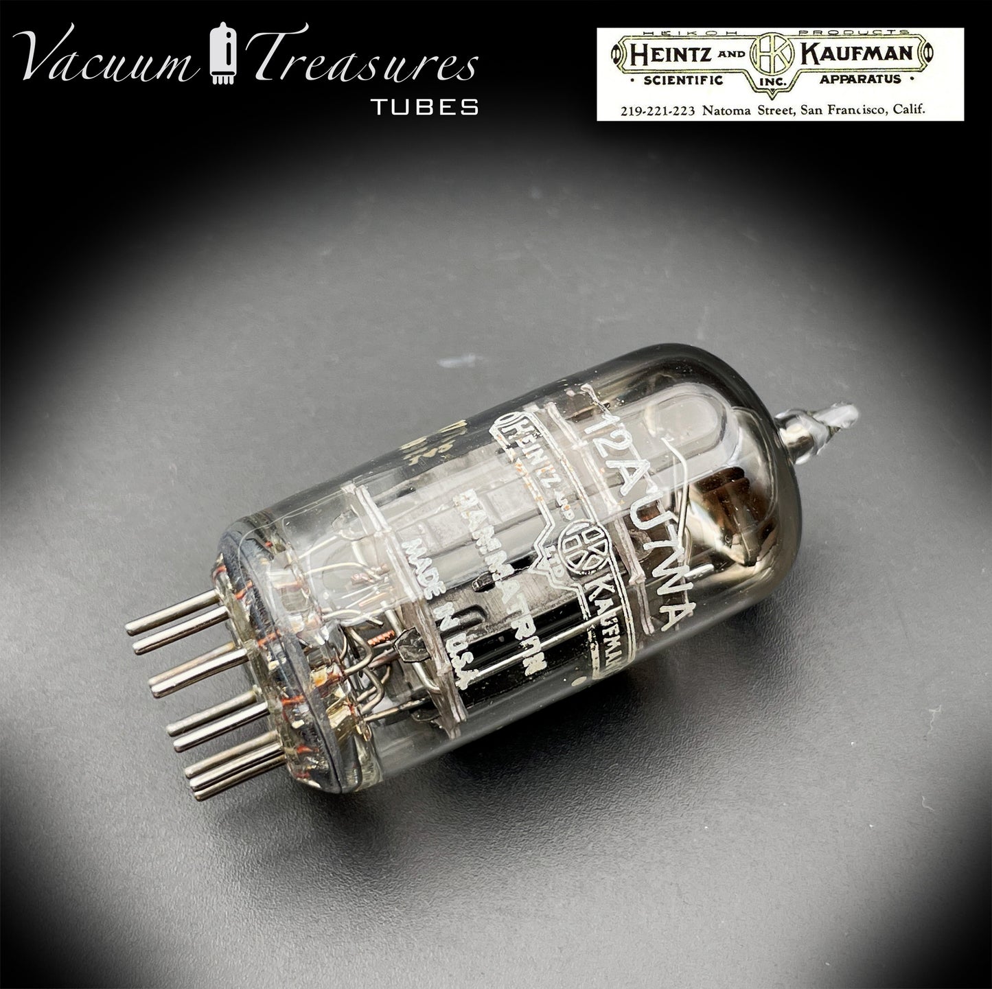 12AU7WA / CV4003 / 6189 Heinz &amp; Kauffman Triple Mica Black Plates Square Getter Made in USA
