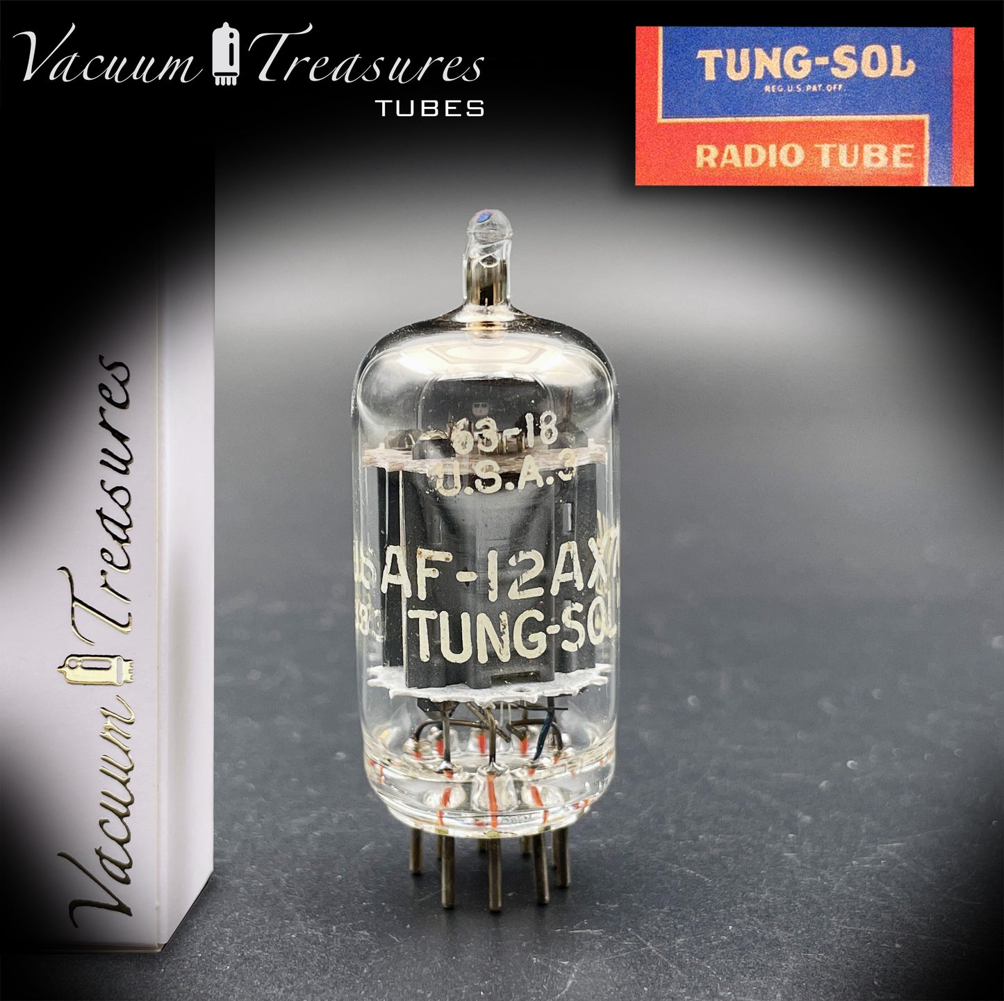 US AF 12AX7 WA E83CC NOS TUNG-SOL Long Gray Plates Halo Getter Tested Tube MADE IN USA '63