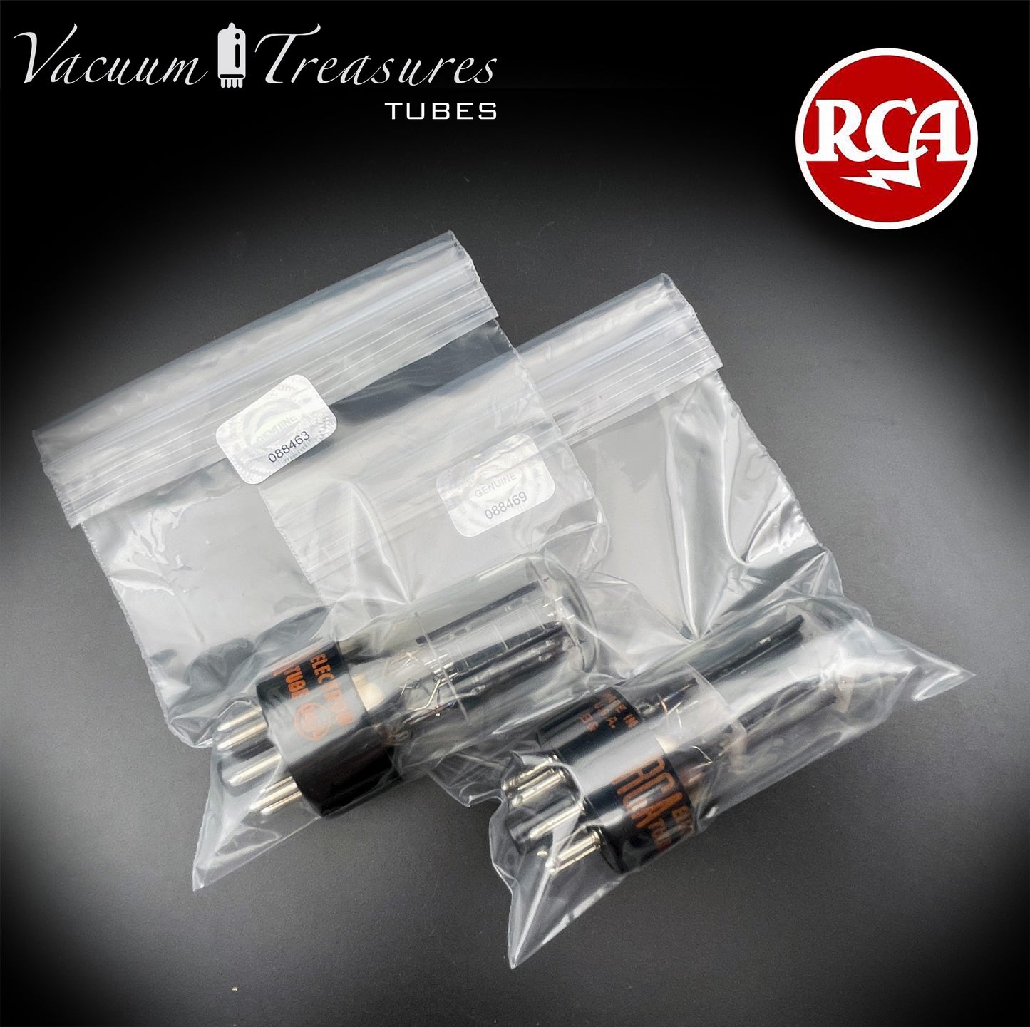 6SN7 GTB RCA Red Logo AMPLITREX Matched Pair Black Plates D Getter Low Noise & Mic Tubes