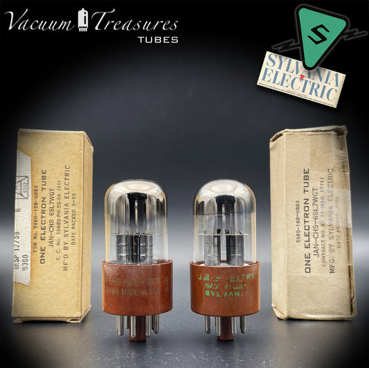 JAN-CHS 6SL7WGT NOS NIB SYLVANIA Brown Base Square Getter AMPLITREX Tested Pair Made in USA '50s