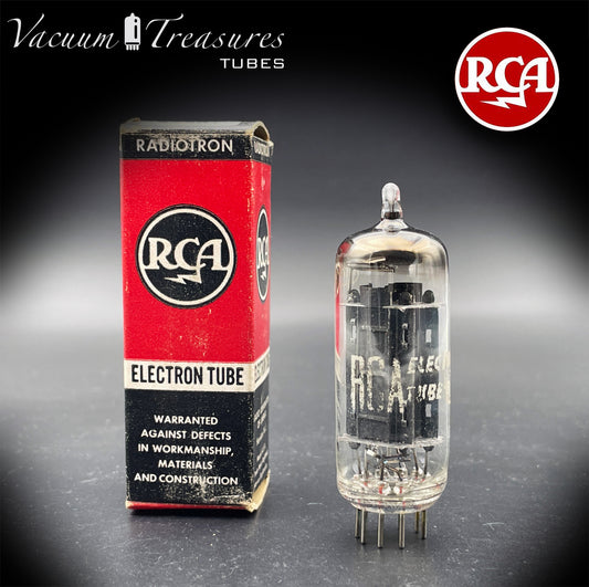 12BH7A RCA NOS NIB Black Plates Dimpled D-Foil Getter USA 1950s AMPLITREX Tested