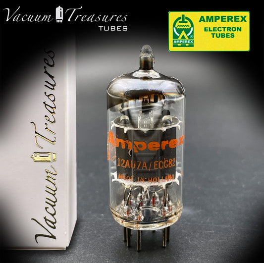 12AU7 ( ECC82 ) NOS AMPEREX Short plates 45° O Getter Balanced Triodes Tested Tube MADE IN HOLLAND