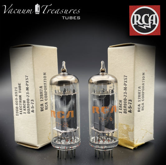 12BH7 A RCA Gray Plates O Getter Matched Pair Tubes Made in USA '73