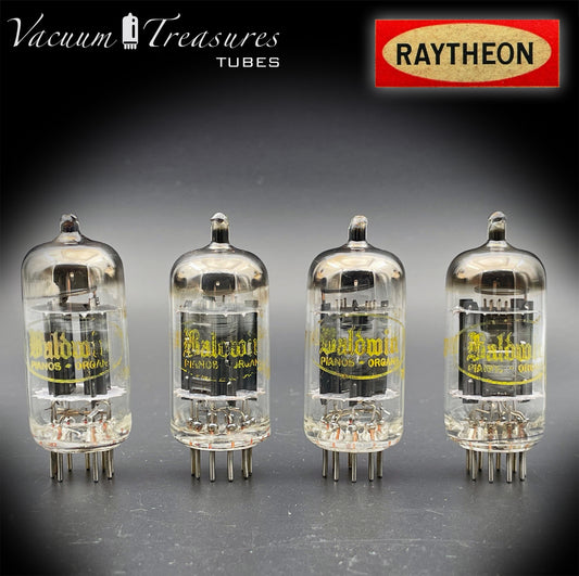 12AU7 ( ECC82 ) NOS RAYTHEON for Baldwin Long Black Plates Halo Getter Matched Tubes Made in USA '59