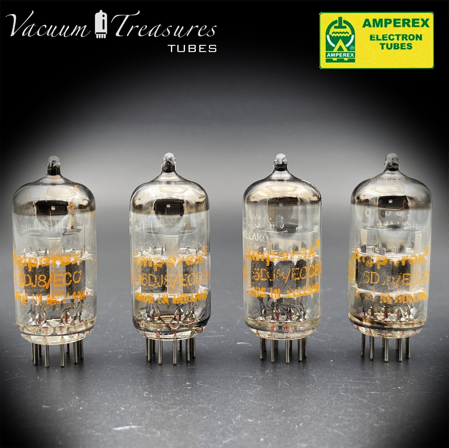 ECC88 6DJ8 AMPEREX AMPLITREX Matched Quad Tubes Made in HOLLAND '60s