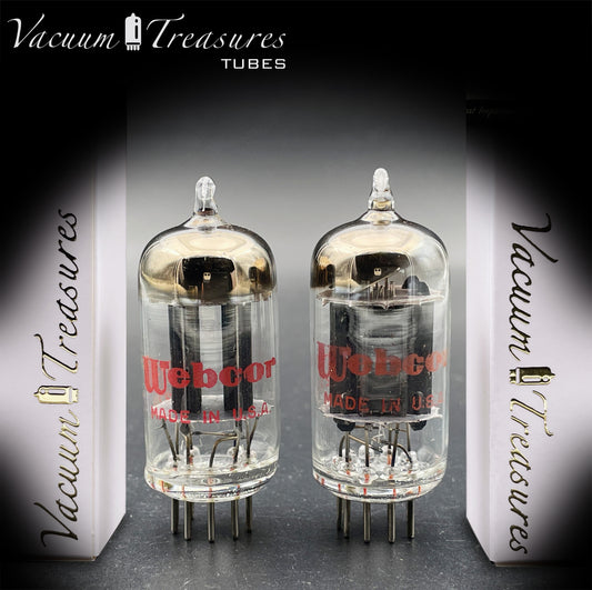 12AX7 / ECC83 Webcor by RCA Matched Pair Long Black Plates Square Tilt getter Made in USA '55