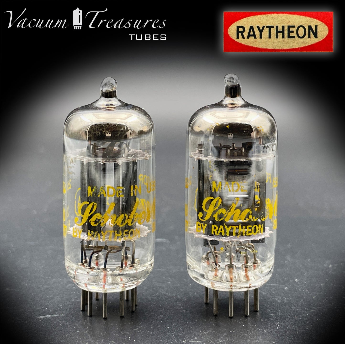 12AX7A ECC83 RAYTHEON – Matched Pair – Long Black Plates Tubes Made in USA '62