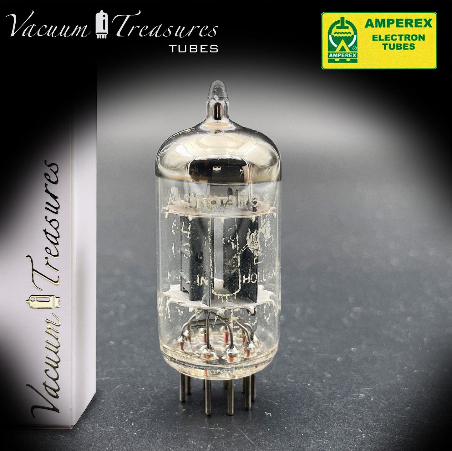 12AX7 ( ECC83 ) NOS AMPEREX Bugle Boy Short Plates Halo Getter Tested Tube MADE IN HOLLAND