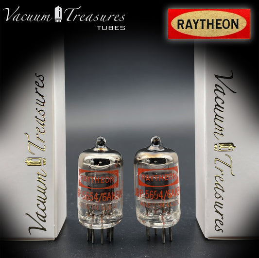 JRP-5654 ( 6AK5W ) RAYTHEON Black Plates Halo Getter Tube Valve Tested Pair Made in USA