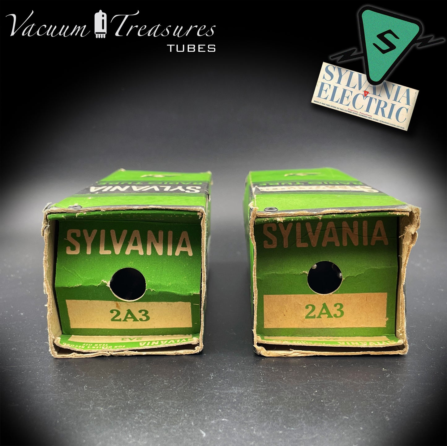 2A3 (VT-95) SYLVANIA NOS NIB Hängendes Filament, schwarze Platten, abgestimmte Folien-Getter-Röhren, hergestellt in den 40er Jahren in den USA