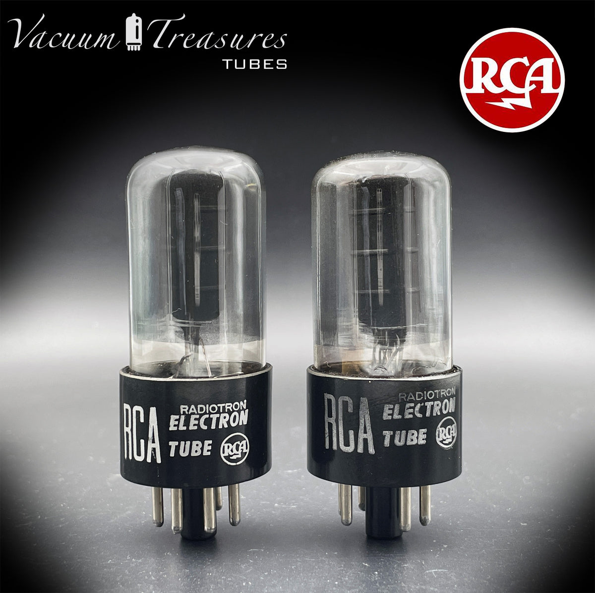 6V6GT RCA Black Plates Smoked Glass DD Getter Closely Tested Pair Tubes USA 1950s
