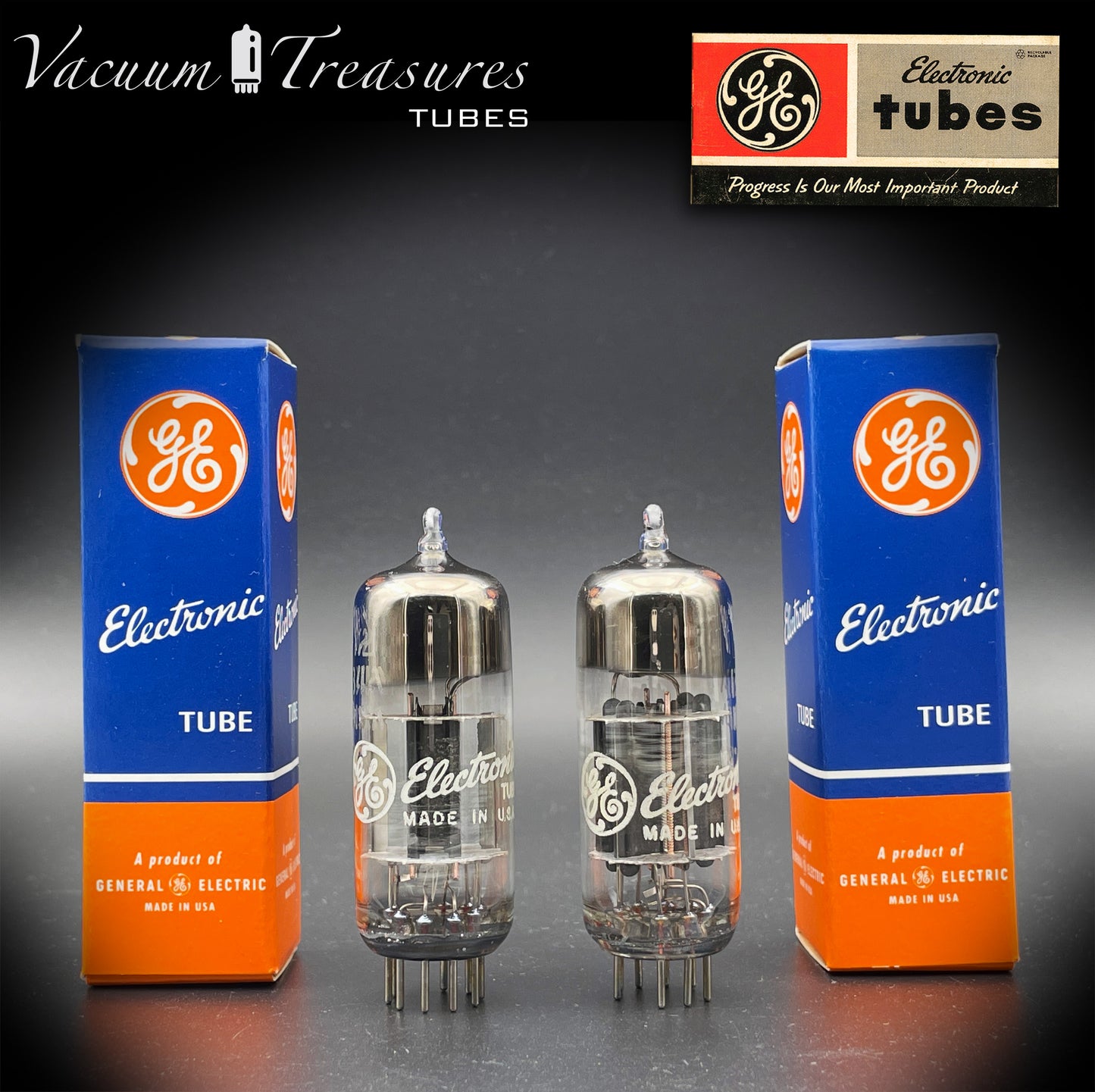 12B4A GE NOS Black Plates Halo Getter Low Noise & Microphonic Matched Pair Tubes Made in USA