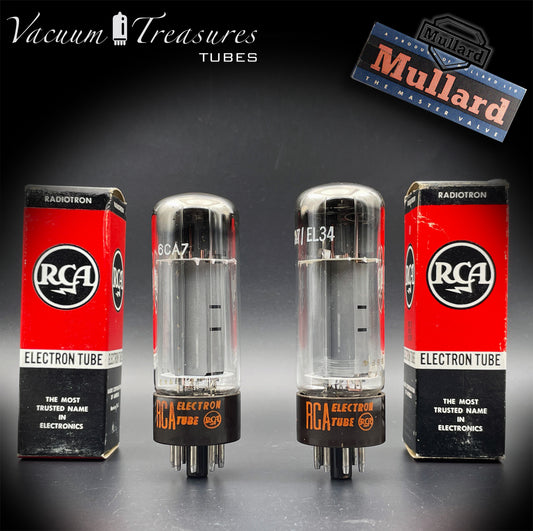 6CA7 ( EL34 ) RCA NOS NIB by Mullard Xf2 OO Getter Brown Base Matched Tubes Made in GT. Britain