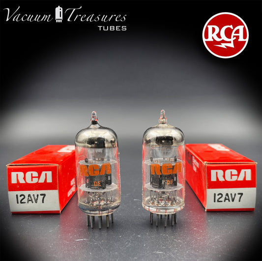 12AV7 RCA NOS NIB Black Plates Halo Getter Matched Pair Tubes Made in USA
