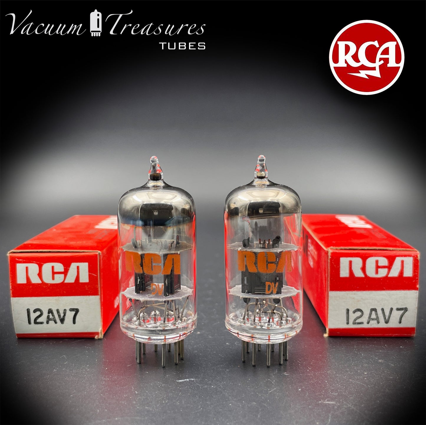 12AV7 RCA NOS NIB Black Plates Halo Getter Matched Pair Tubes Made in USA