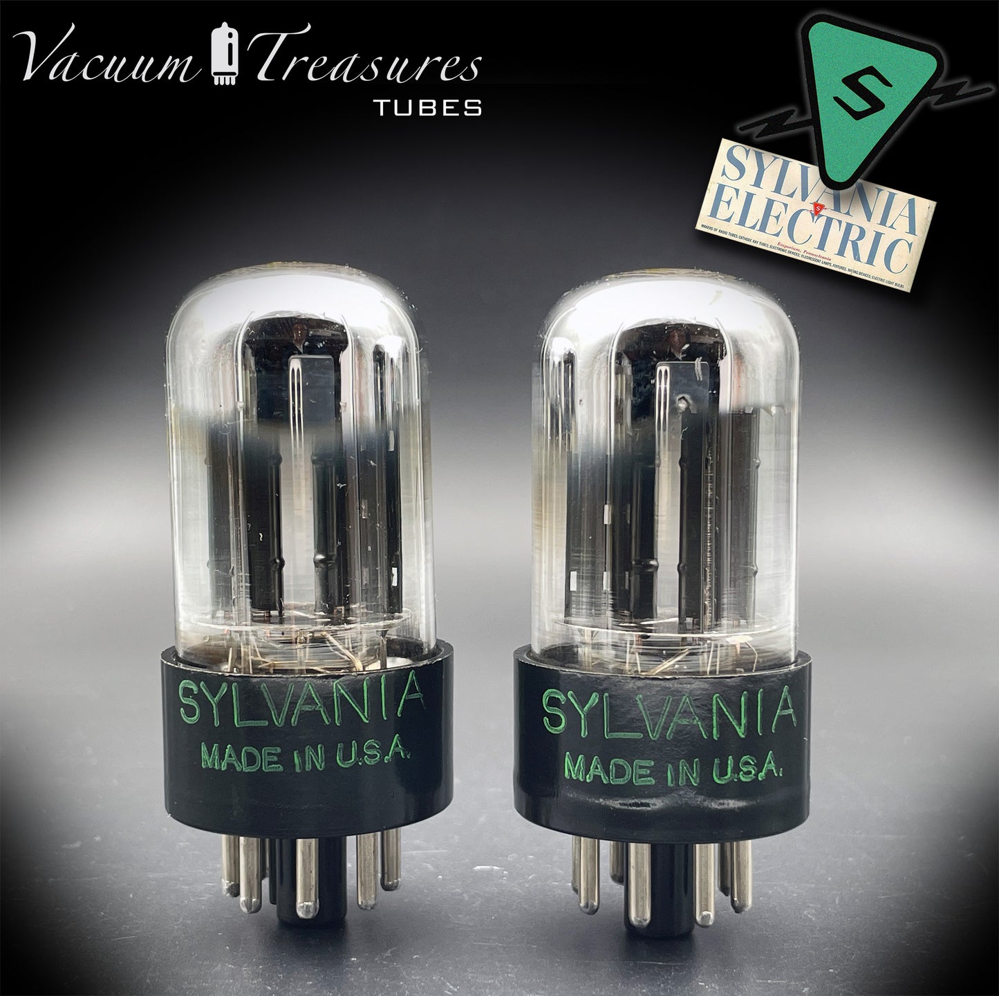 6SN7GTB NOS SYLVANIA CHROME TOP Matched Pair Low Noise & Mic Black Plates Tubes USA 1955