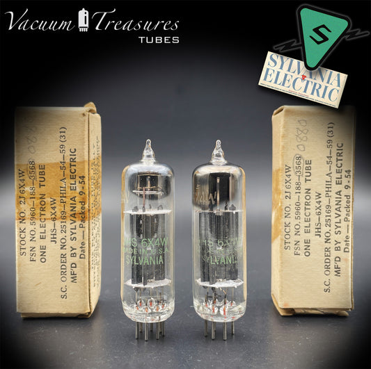 JHS 6X4W EZ90 NOS NIB SYLVANIA Matched Pair Black Plates Square Getter Made in USA '54