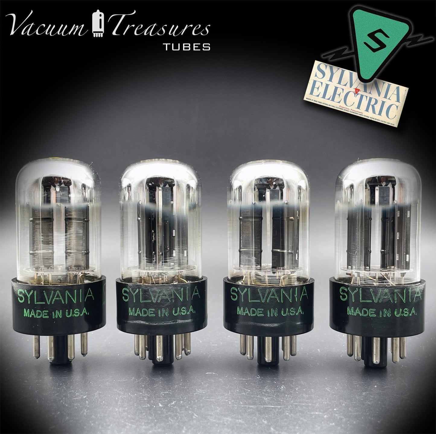 6SN7GTB NOS SYLVANIA CHROME TOP Matched Quad Black Plates Tubes USA 1955