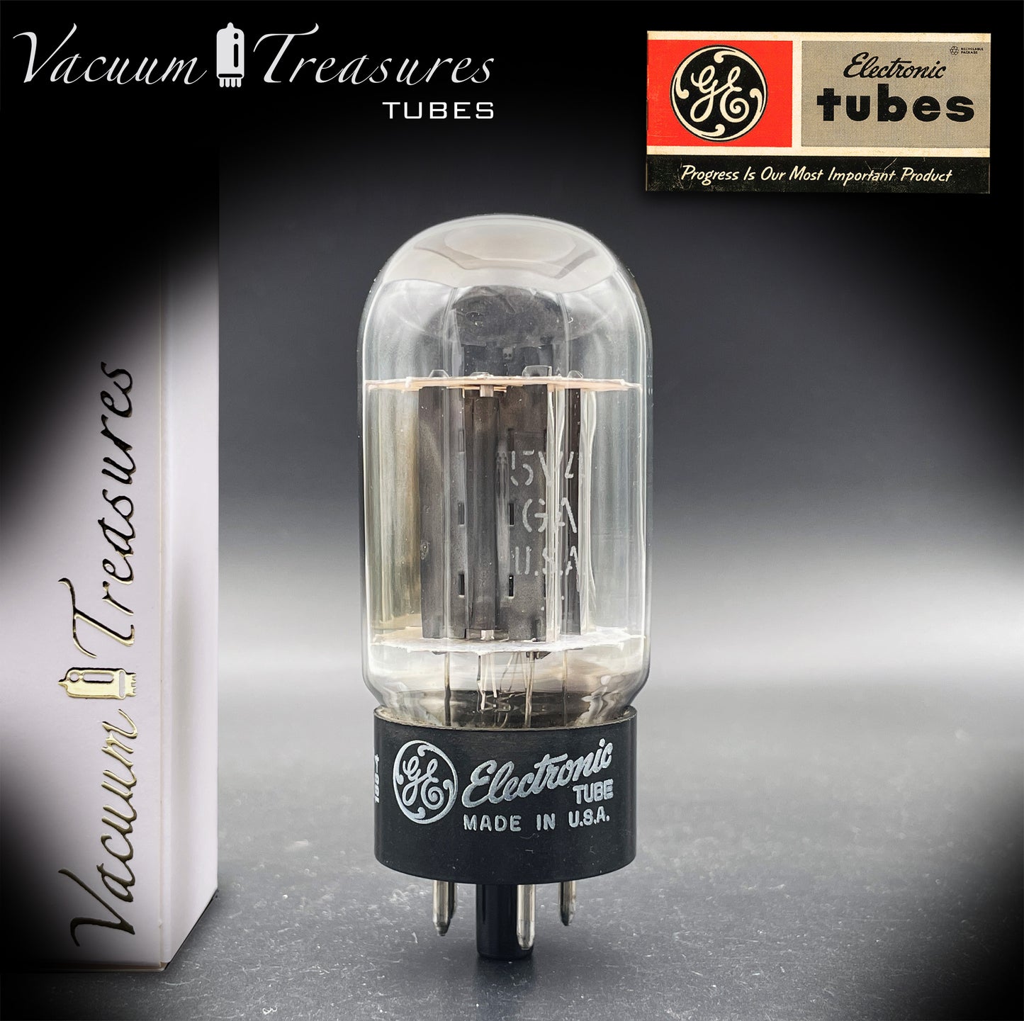 5V4GA GE Gray Plates Side Square Getter Rectifier Tube Made in USA ’62 - Tested Like NOS