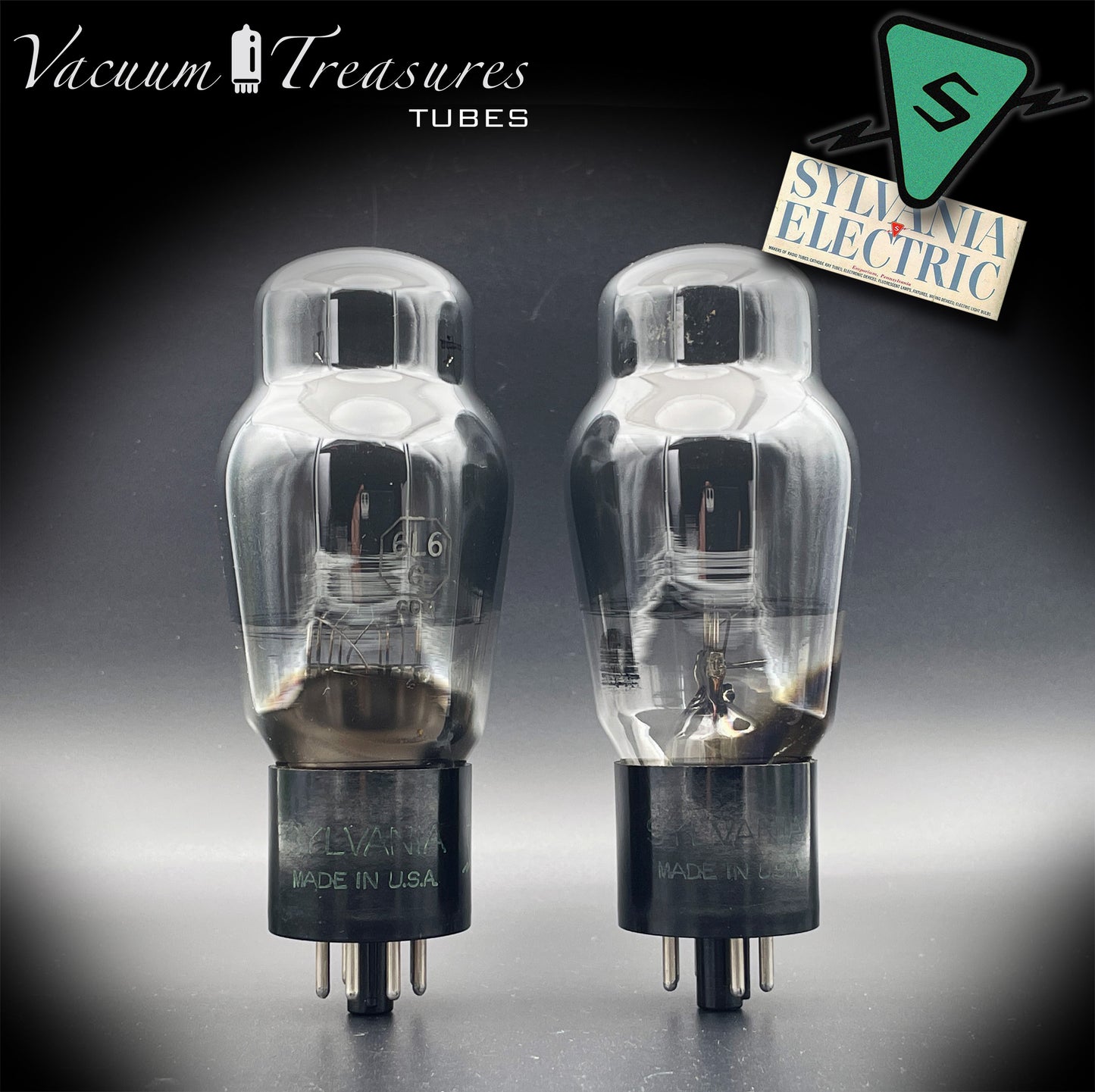 6L6G SYLVANIA Smoked Glass Square Bottom Getter - Pair - Same Factory Code 052 - Amplitrex Tested - STRONG