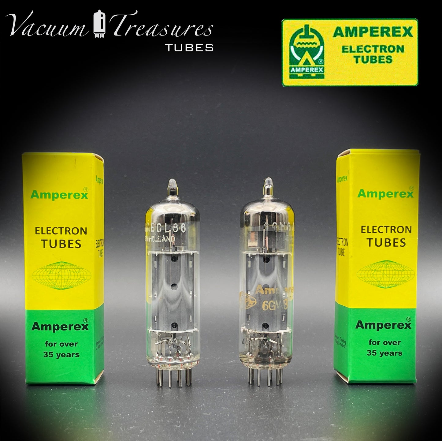 6GW8 ( ECL86 ) AMPEREX by PHILIPS NOS Disc Getter Matched Pair Tubes MADE IN HOLLAND