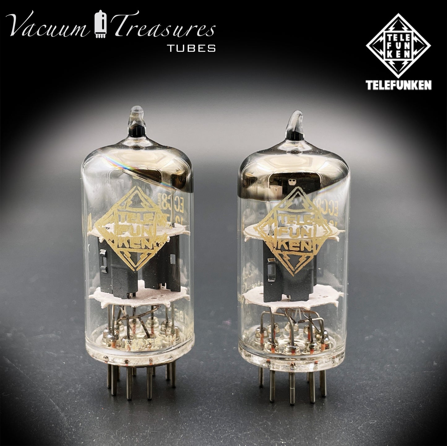 ECC81 ( 12AT7 ) TELEFUNKEN Fabbrica di Berlino Diamond <> Bottom Tested Pair Tubes Made In Western Germany