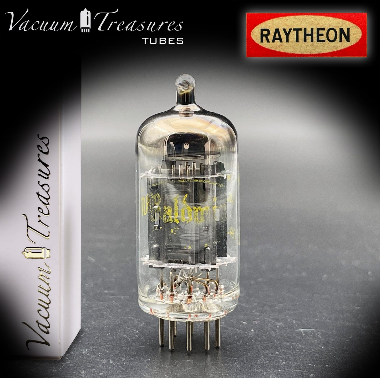 12AU7A / ECC82 Baldwin by RAYTHEON AMPLITREX Tested Tube Long Black Plates Halo Getter Made in USA '59