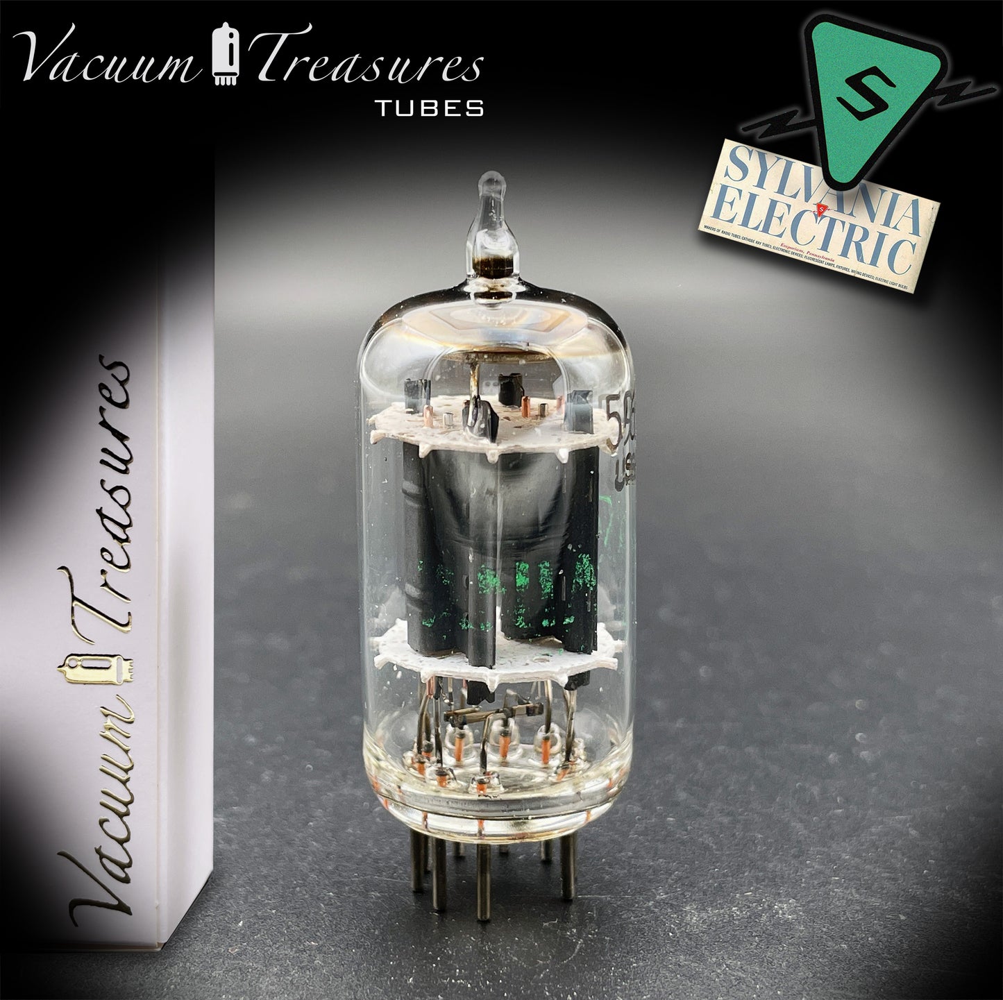 5963 ( 12AU7 ) SYLVANIA Halo Getter Long Plates Tested Tube Made in USA '50s