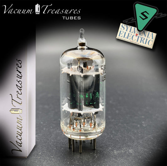 5963 ( 12AU7 ) SYLVANIA Halo Getter Long Plates Tested Tube Made in USA '50s