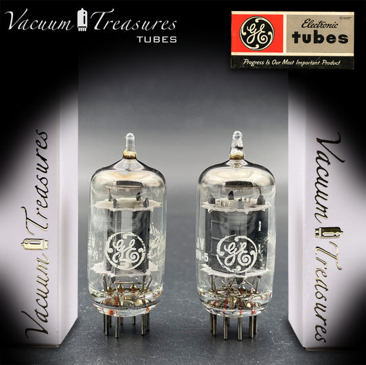 5963 / 12AU7 / ECC82 GE NOS Matched Pair - Long Gray Plates - AMPLITREX Tested - Made in USA