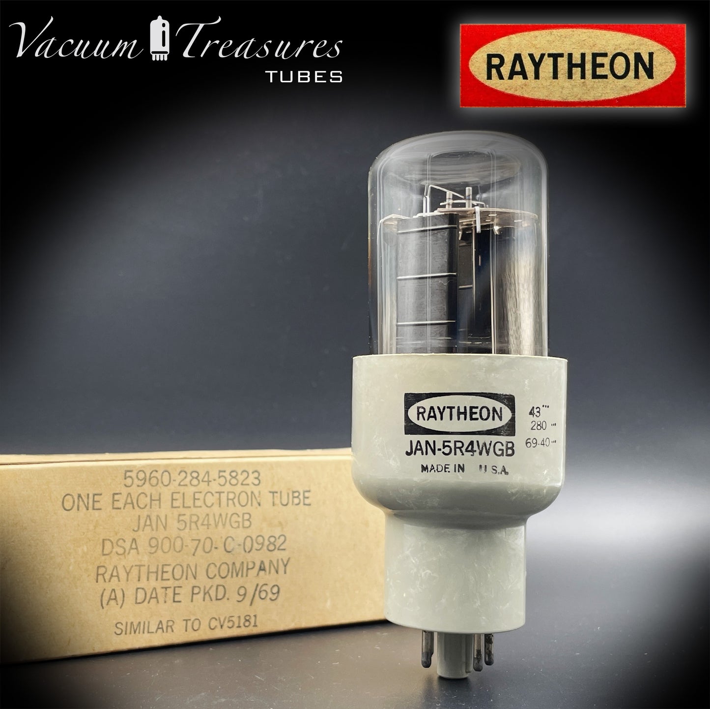 5R4WGB RAYTHEON NOS NIB Black Plates Hanging Filaments – Funke W19 Tested USA '69