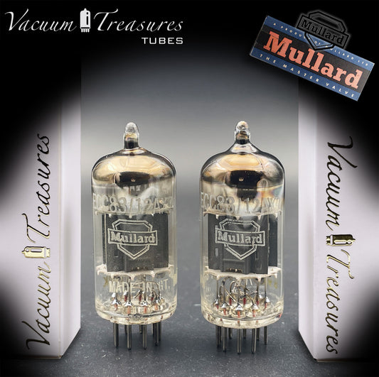 12AX7 / ECC83 NOS MULLARD – Blackburn 1959 – Matched Pair – Short Gray Plates – Halo Getter – Same Data Code – AMPLITREX Tested