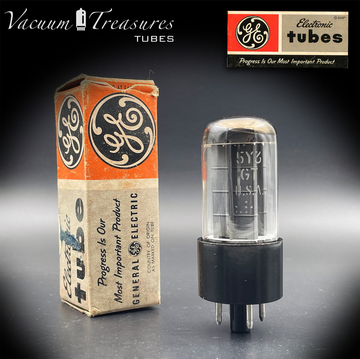 5Y3GT / 5Z2P GE NOS NIB Gray Plates Halo Getter Tube Rectifier Made in USA