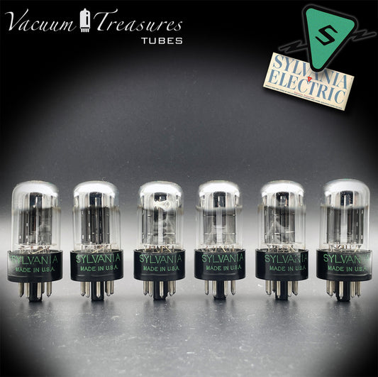 6SN7GTB NOS SYLVANIA CHROME TOP Green Dot Matched Sextet Black Plates Tubes USA