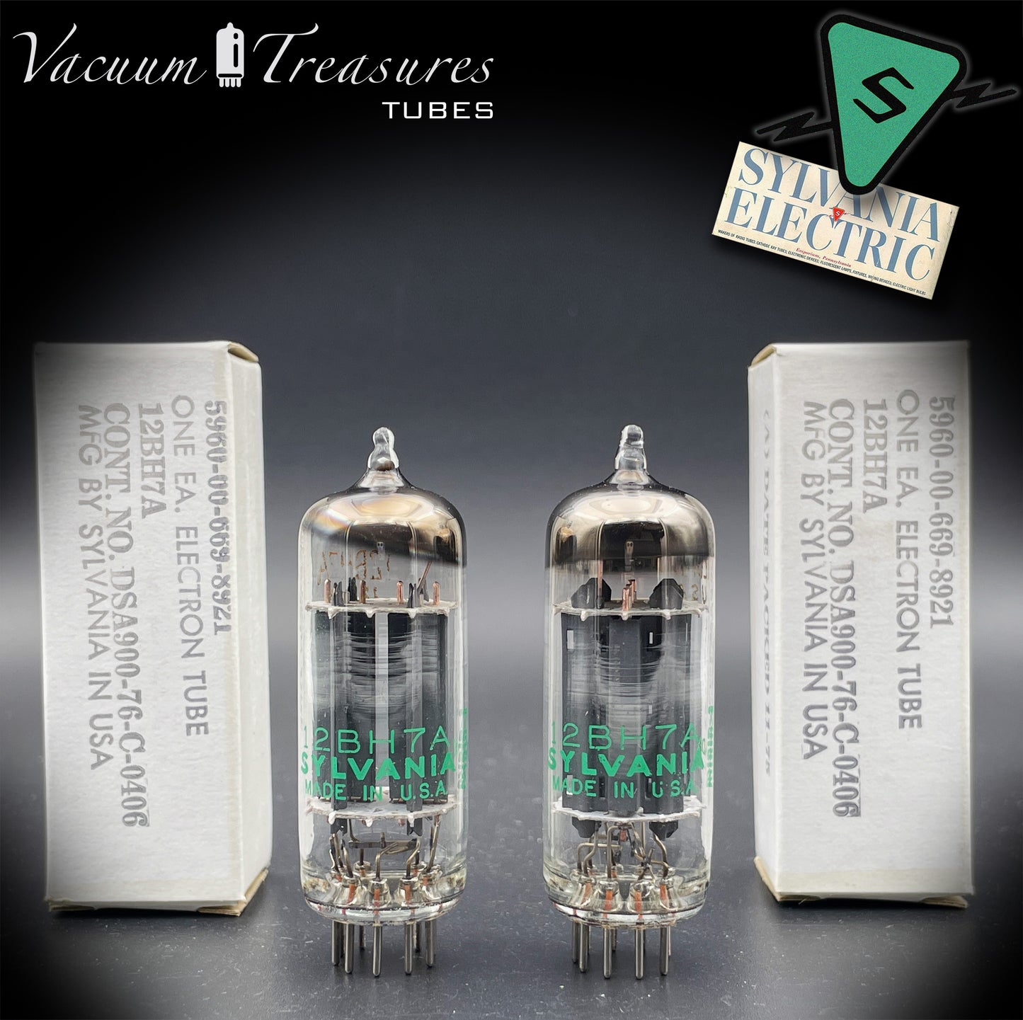 12BH7A ( 7032 ) NOS NIB Sylvania Gray Plates Halo Getter Matched Pair Tubes USA 1975