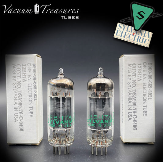 12BH7A ( 7032 ) NOS NIB Sylvania Gray Plates Halo Getter Matched Pair Tubes USA 1975