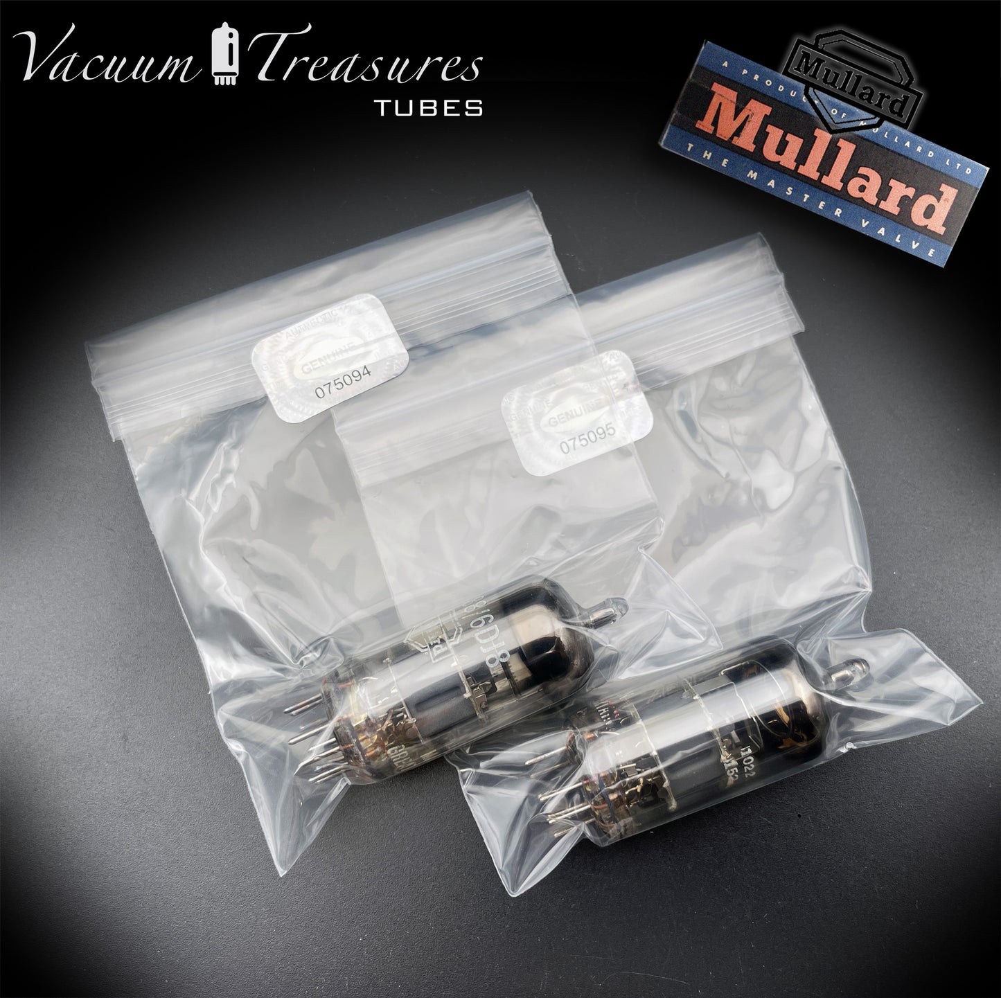 ECC88 / 6DJ8 MULLARD Blackburn Large Halo Getter - Matched Pair - GA1 B1F - AMPLITREX Tested - Made in Great Britain ’50s