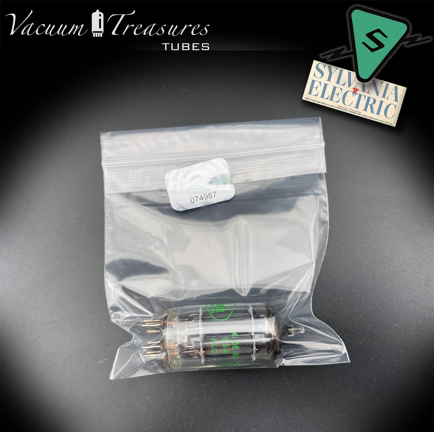 12AX7 ECC83 Baldwin by Sylvania Long Gray Plates Halo Getter Tested Tube USA