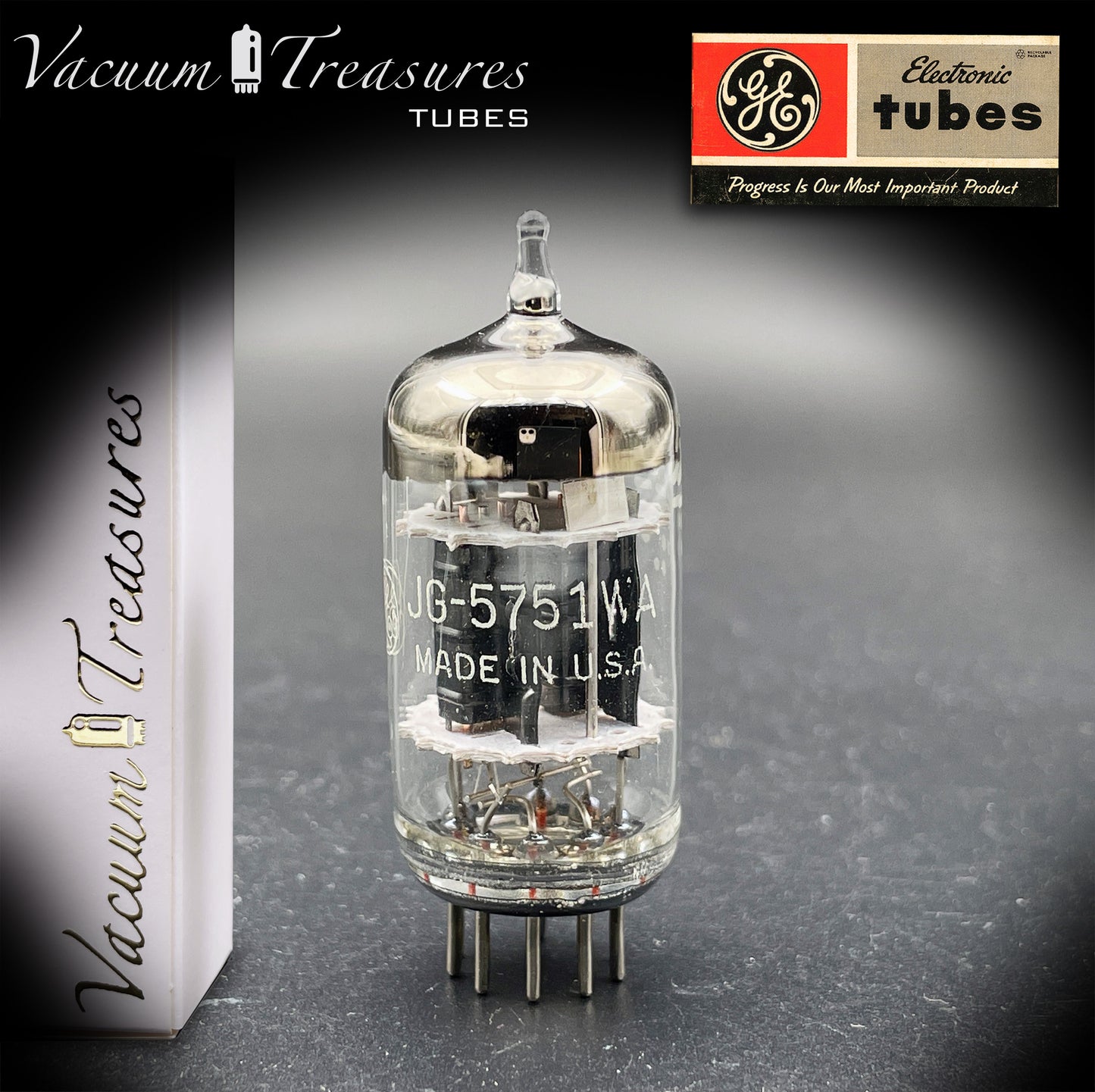 JG 5751 WA GE NOS Triple Mica Black Plates Amplitrex Tested Tube Made in USA '56