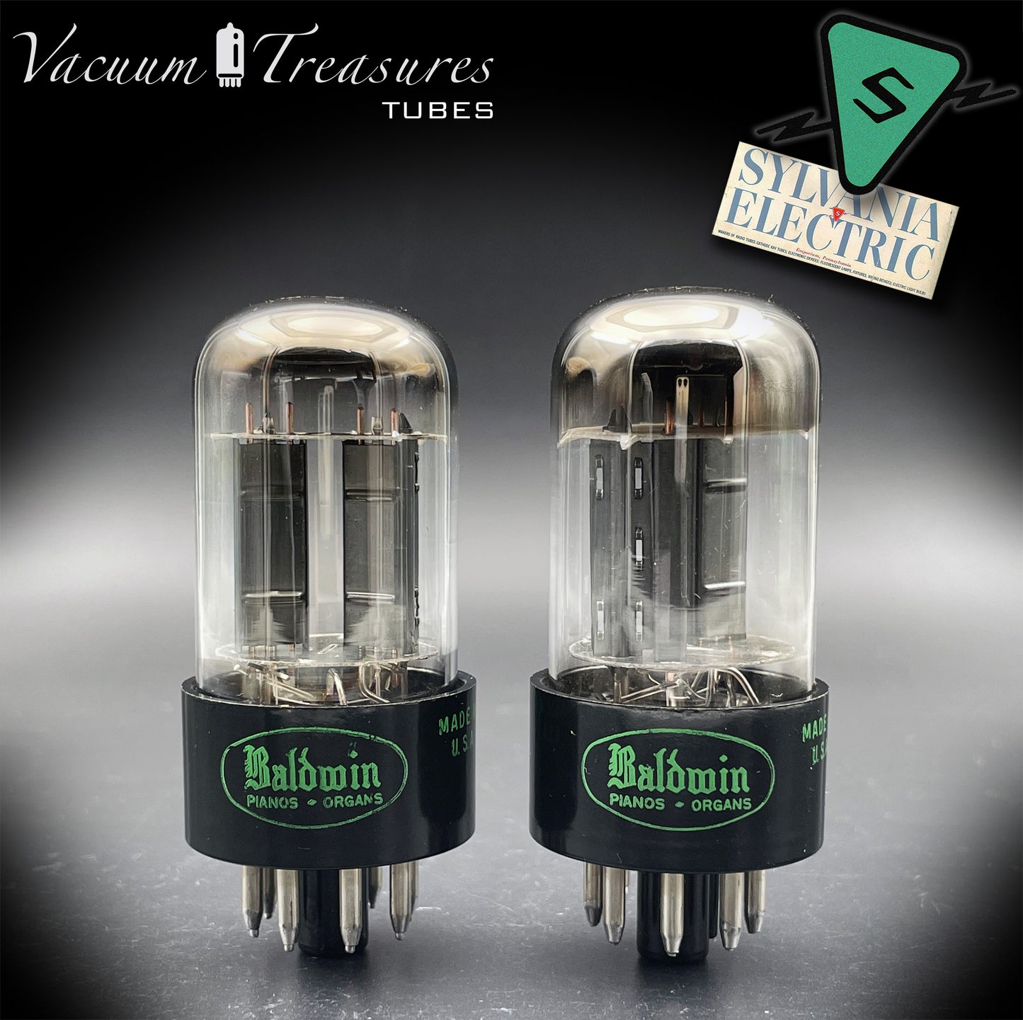 6SN7GTB Baldwin by SYLVANIA Matched Pair Black Plates Tubes Same Codes Made in USA '61
