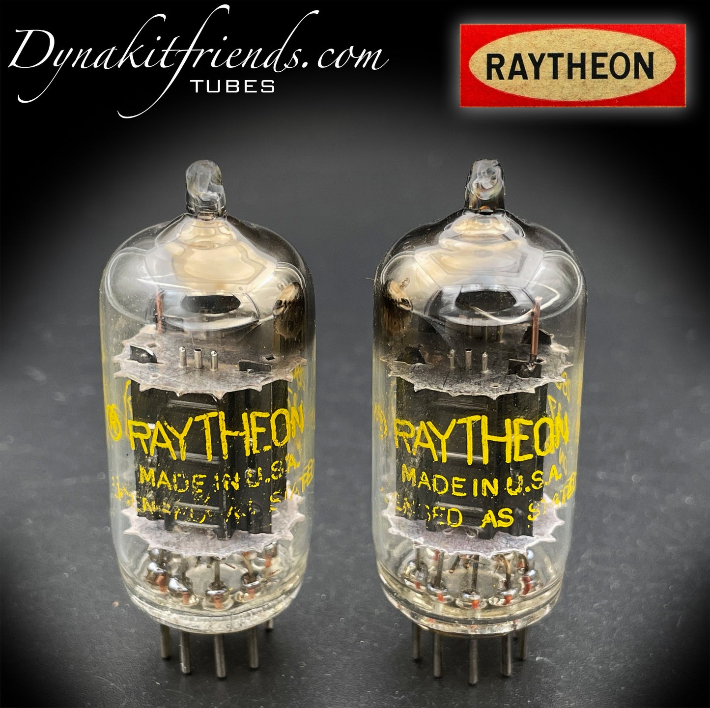 12AU7 ( ECC82 ) RAYTHEON Long Black Plates Square Getter Matched Tubes Made in USA '58