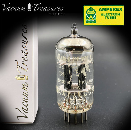 12AX7 ( ECC83 ) AMPEREX by PHILIPS Heerlen Short Plates Halo Getter Tested Tube MADE IN HOLLAND