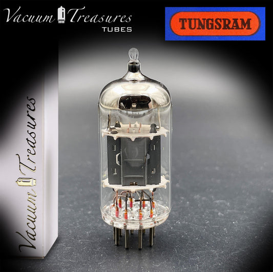 12AX7 / ECC83 TUNGSRAM Short Gray Plate Dual Post Halo Getter Tube Made in Hungary