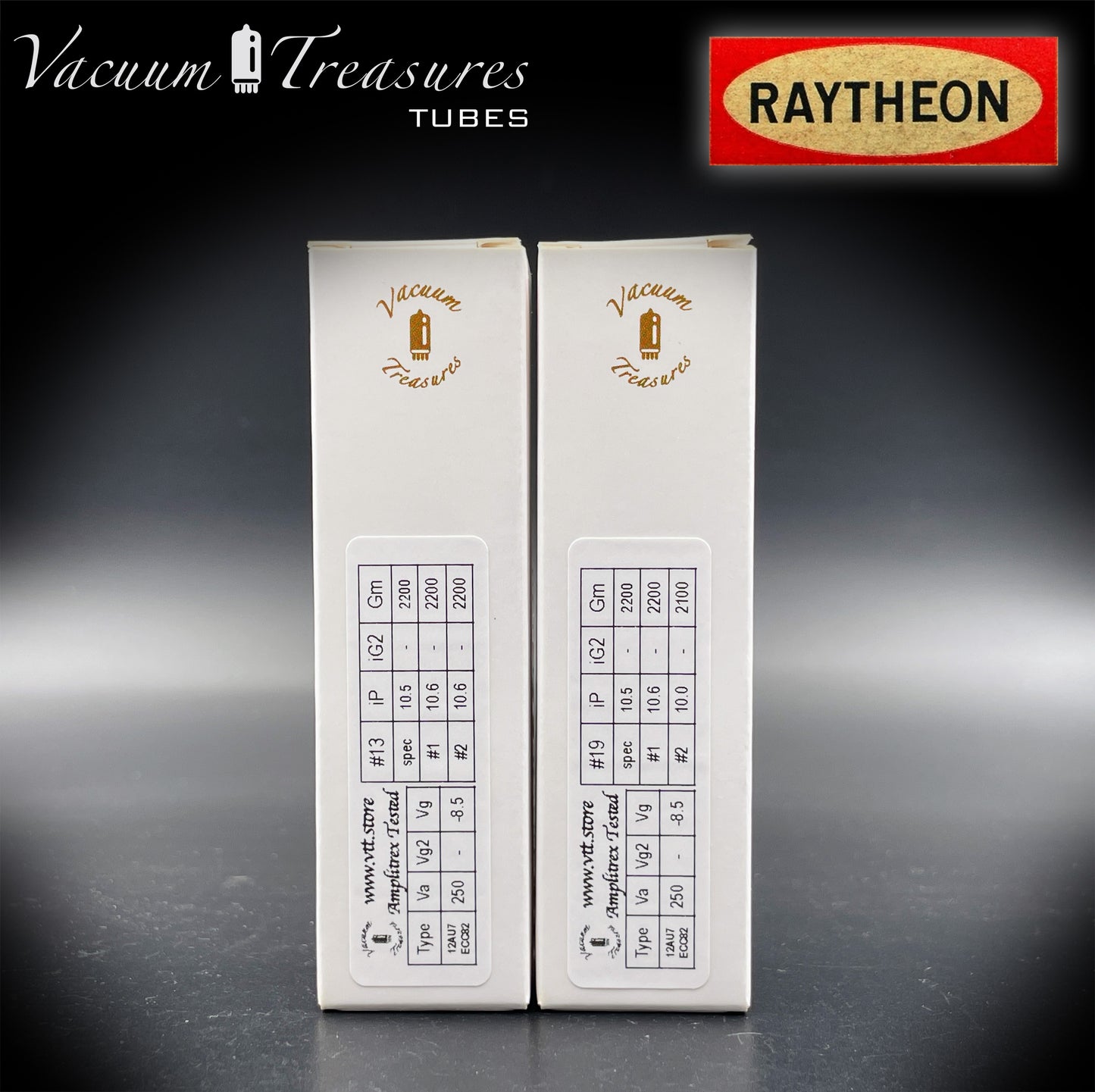 12AU7A / ECC82 NOS Baldwin by RAYTHEON Matched Pair Tubes Long Black Plates Halo Getter Made in USA '61