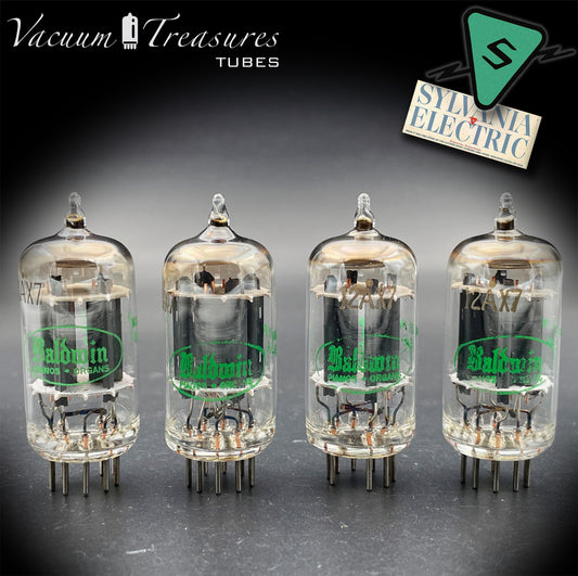 12AX7 / ECC83 Baldwin by Sylvania Matched Quad Long Gray Plates Halo Getter Made in USA