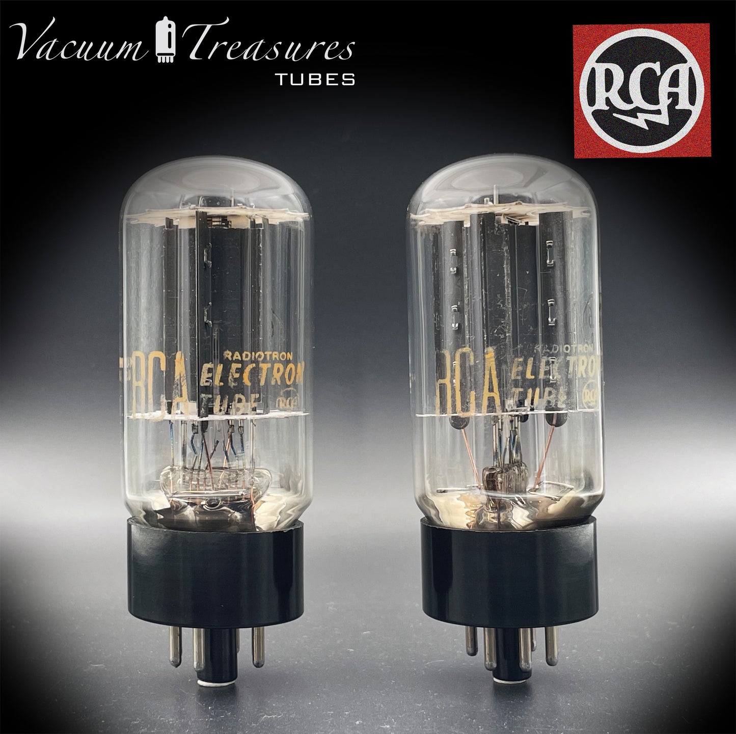 6L6GB RCA Black Plates Double Bottom Getter – Matched Pair – AMPLITREX Tested – Made in USA