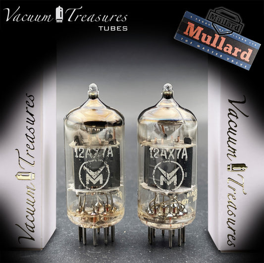 12AX7 / ECC83 MULLARD Blackburn Short Gray Plates Halo Getter - Same Code I61 B1C - AMPLITREX Tested Pair - Low Noise & Microphonics