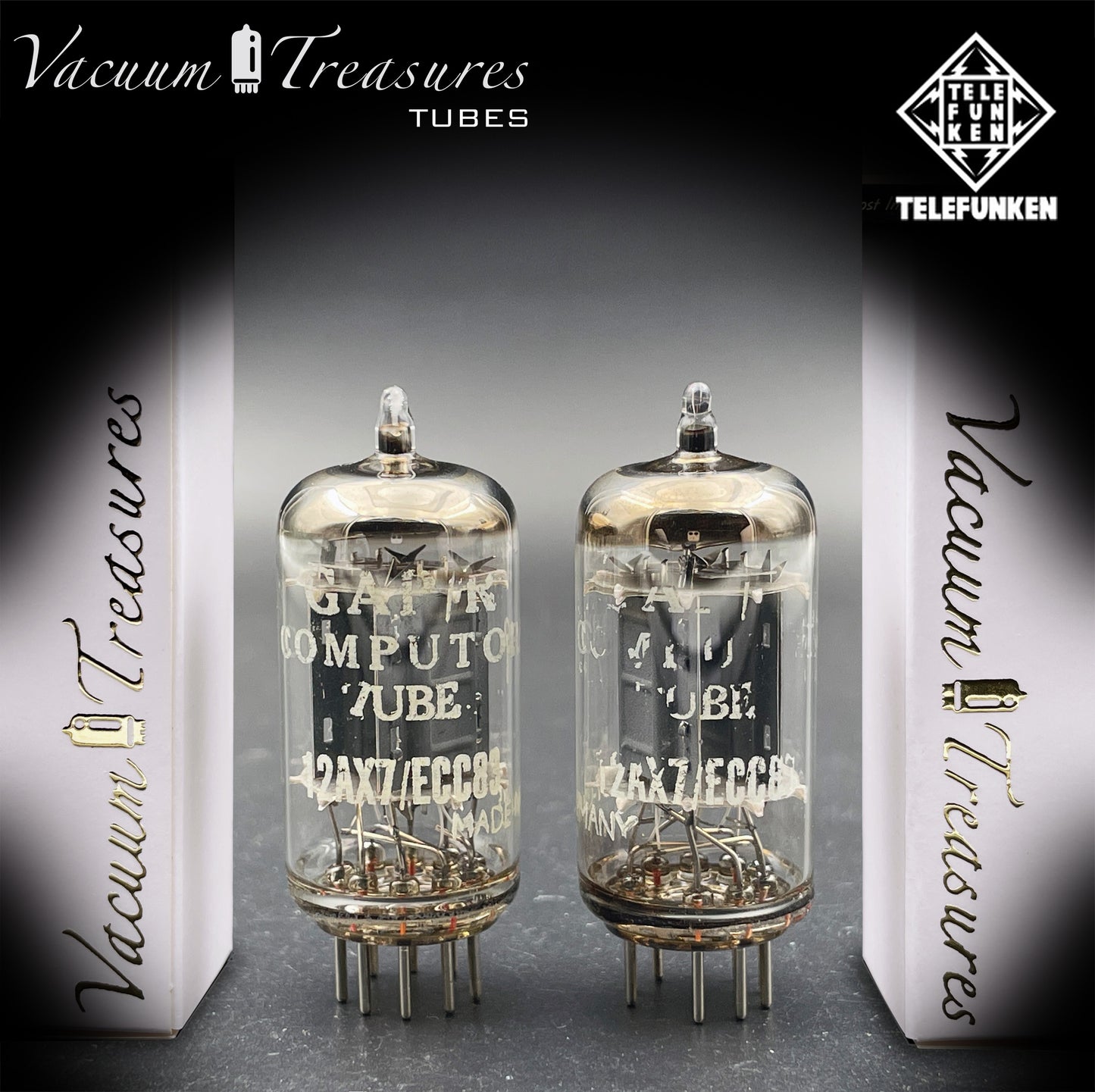 ECC83 / 12AX7 TELEFUNKEN Matched Pair Ribbed Plates Diamond Bottom Tube Made in GERMANY