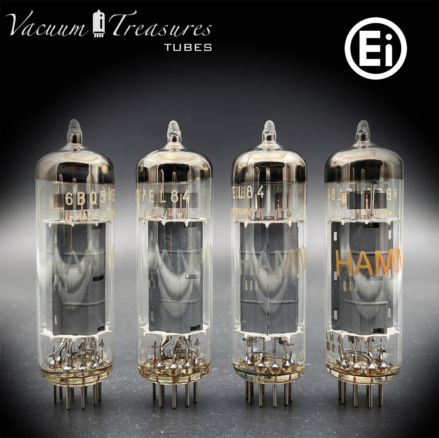 6BQ5 / EL84 HAMMOND by Ei Gray Plates Halo Getter Matched Quad Tubes Made in YUGOSLAVIA