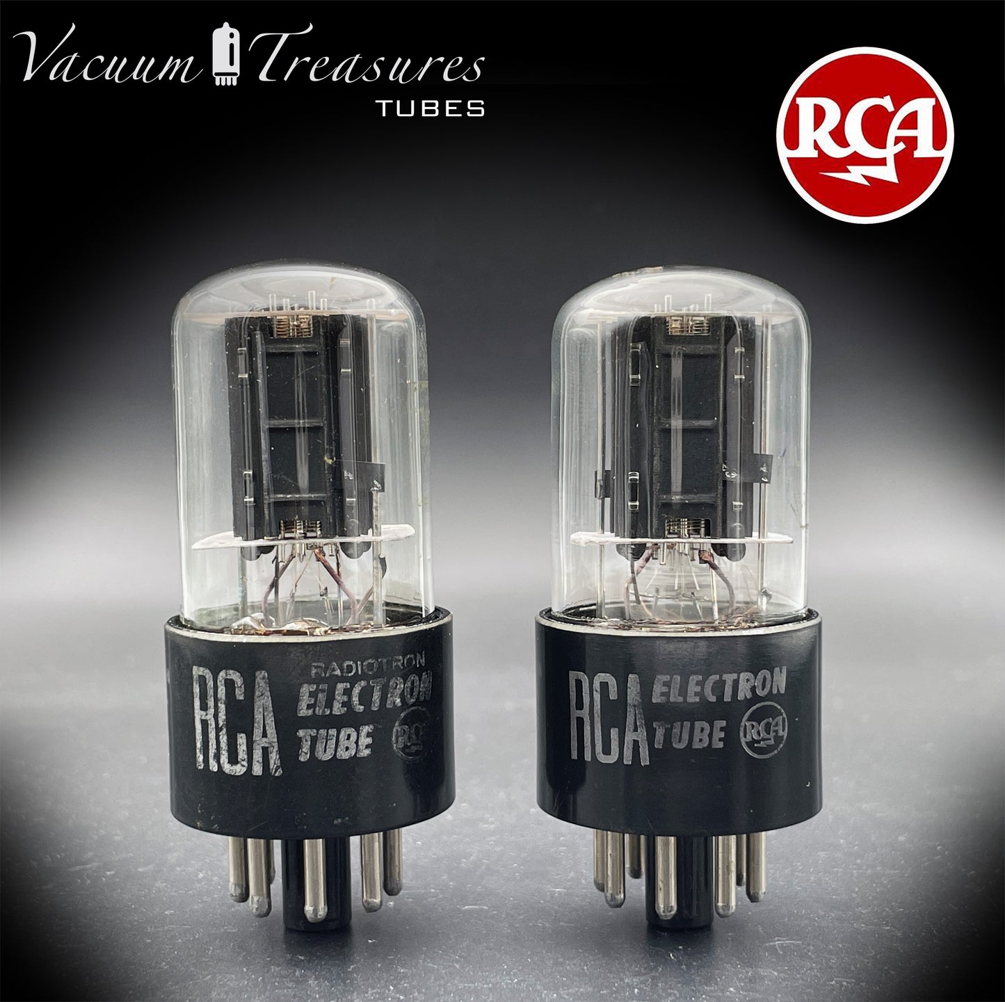 6SN7 GTB RCA Silver Logo AMPLITREX Tested Pair Same data Codes Black Plates D Getter Low Noise & Mic Tubes